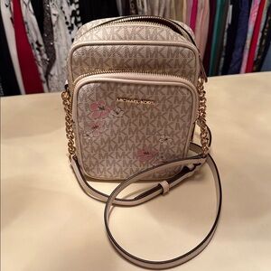 Michael Kors Beige and Pink Floral Crossbody Bag